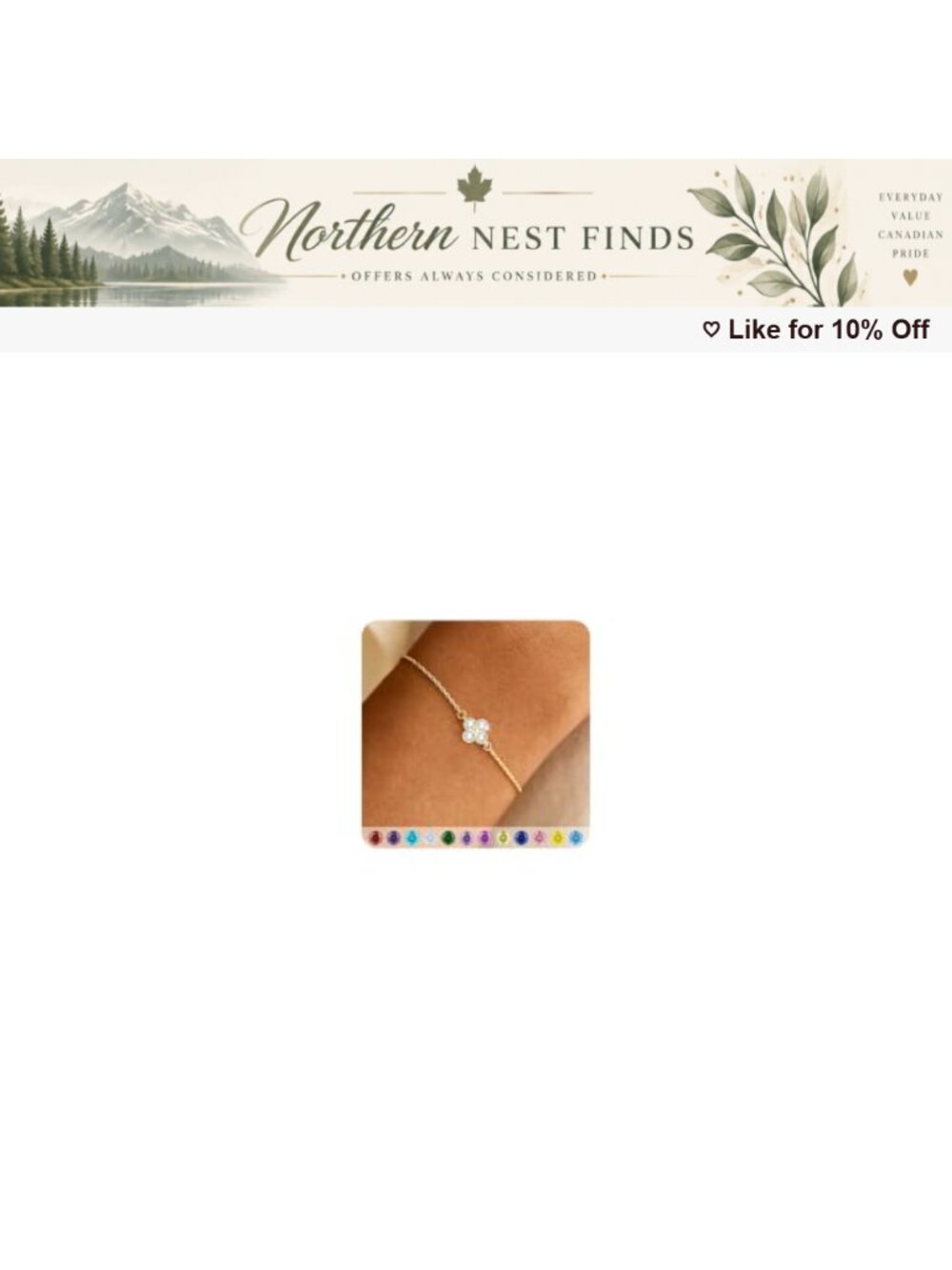Gold Plated Birthstone Clover Bracelet Adjustable Charm Stackable Gift